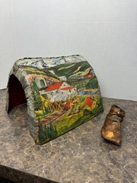 Vintage Marx Scenic Tin Train Tunnel & Bronze Baby Shoe