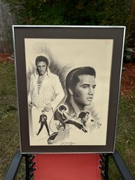 1970s Elvis Presley Hand Drawn Style Framed Poster