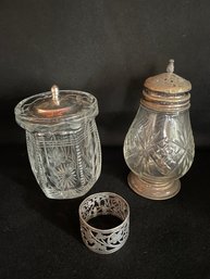 Sterling Sugar Bowl, Napkin Ring & Shaker