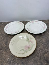 Three Lenox Saucer Dishes With Pink Florals