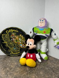 Disneyland California Tin Plate & Plush Toys - Mickey Mouse & Buzz Lightyear