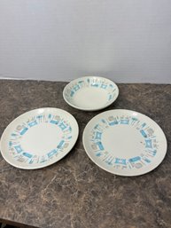 MCM Atomic Pattern Blue Heaven Plates & Bowl