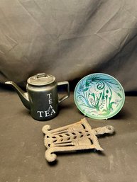Mexican Ceramic Pottery, Teapot, Iron Hot Plate