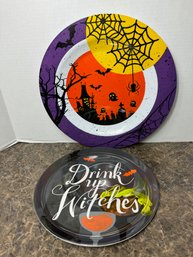 Large Halloween Melamine Plates - Haunted Graveyard & Drink Up Witches