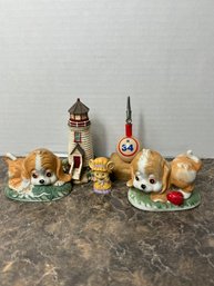 Assorted Figurines - Puppy Dogs, Lighthouse, Mouse Etc