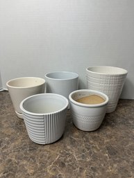 Group Of White Patterned Plant Pots