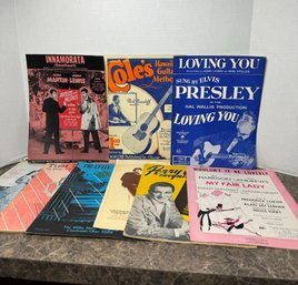 Vintage Sheet Music Books 9pcs Including Elvis Presley, Dean Martin Etc