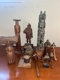 Box Of Wooden Figures & Totem