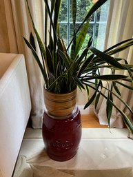 Red Plant Stand & Bumble Bee Pot W/ Plant