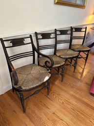 Set Of Four Antique Sheraton Painted And Line Decorated Dining Room Chairs