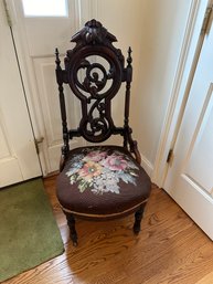 Carved  Victorian Chair With Needlepoint Seat