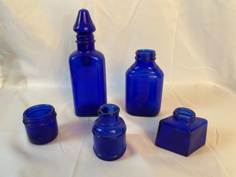 5 Cobalt Blue Vintage Bottles