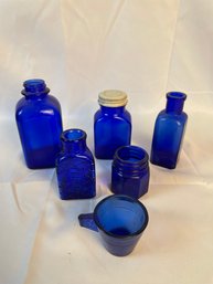 7 Cobalt Blue Vintage Glass Vessels