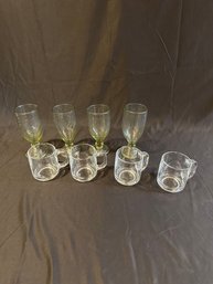 4 Green Glasses 4 Clear Mugs