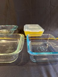 4 Pyrex Dishes One Yellow Vintage With Lid