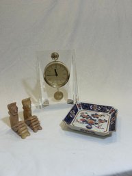 Marble Figures , Clock And Asian Dish