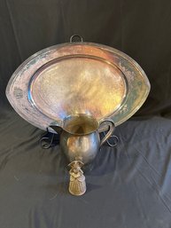 EP Tray Silver On Copper Pitcher Metal Bell