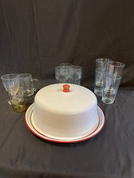 Cake Platter And 10 Glasses