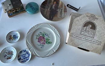 2 Plates, 3 Small Saucers, Paperweight,musical House