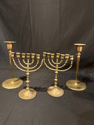 Two Seven Candle Holder Two Candlesticks Brass