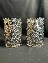 Silver Toned Leaf Candleholders