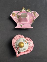 Pink & Purple Porcelain Inkwells (2), Vintage