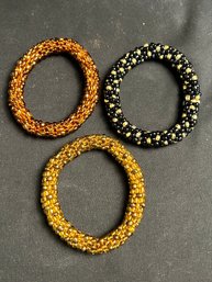 (3) Ornate Colored Beaded Bracelets