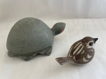 Stone Turtle & Ceramic Bird      (L)