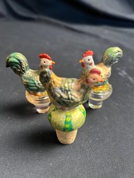 Rooster & Hen Wine Bottle Toppers (3)