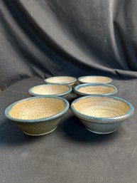 Gray Toned, Blue Rimmed Booth Pottery Set (6)