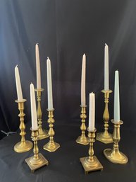 3 Pr Of Brass Candlesticks, 2 Non Matching