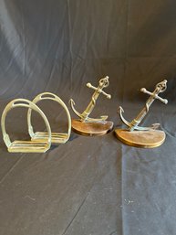 Pair Of Anchor Bookends Copper, Stirrups Brass