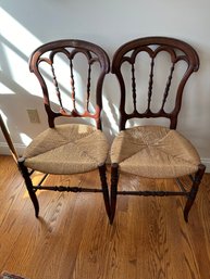Pair Of Wood And Rush Chairs