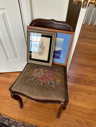 Two Pic And Needle Point Seat Wooden Antique Chair