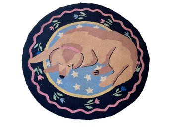 Hand Hooked Oval Wool Rug Sleeping Dog   (Lc)