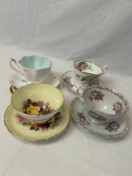 Assorted Yellow, Blue, Gold And White Floral Teacups, Porcelain