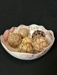 Decorative Bowl With Natural Twined Decorative Balls