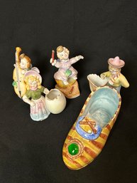 Antique Porcelain Figurines With Miniature Porcelain Shoe