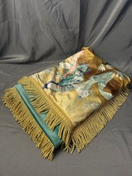 Gorgeous Handmade Peacock Blanket With Gold Tassel Trim