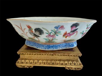 Asian Bowl Antique, Gilded Stand Italy    (L)