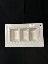 Ivory Glazed Stoneware 3 Compartment Serving Dish