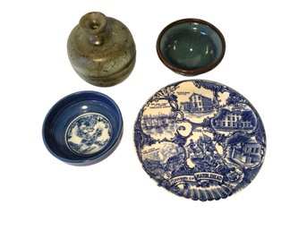 Assorted Pottery And Marblehead Plate