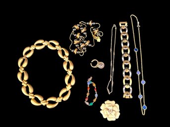 18K Gold Bracelet & Costume 8 Pieces