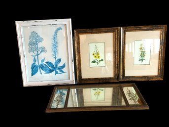 Vintage Mirror And Three Botanical Prints