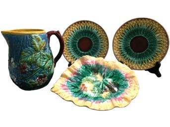 Majolica Pitcher And Plates