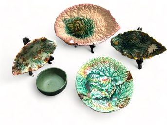 Green Bowl And Majolica Plates