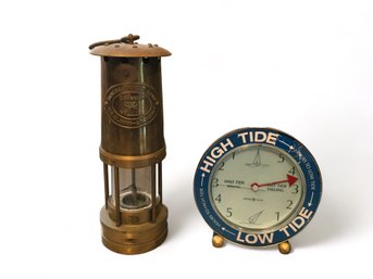 Brass Miners Safety Lamp And Howard Miller Tide Clock