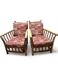 Pair Of Old Hickory Grove Park Log Club Chairs