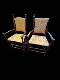 Pair Of Rush Seat Chairs Antique