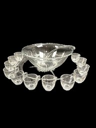 Glass Platter, Punch Bowl And Ladle, 12 Cups